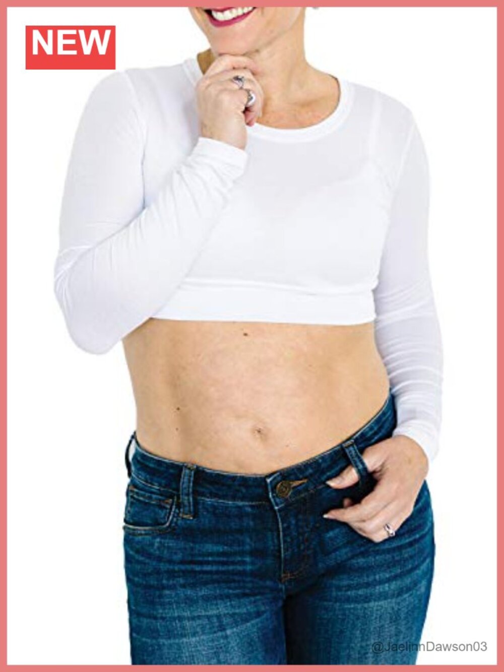 Long Sleeve Crew Neck Crop Layering Tee Stretch Knit